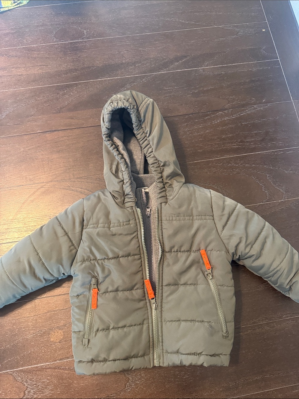Starting Out olive green Toddler Jacket with Orange Nail Accent